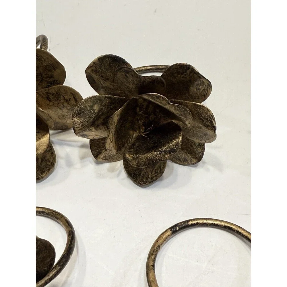 Vintage Napkin Rings Set of 12 Metal Flower Bronze Color Hand Painted Accents